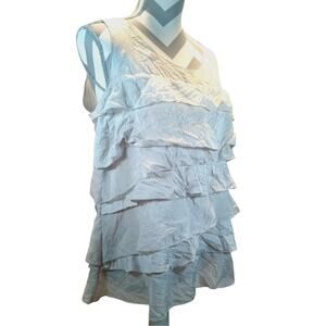 White House Black Market Silk Ruffle Layered Tiered Silver Gray Tank Blouse XL